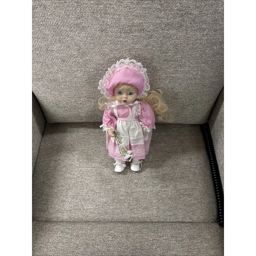 Porcelain Doll With Pink Lace Dress